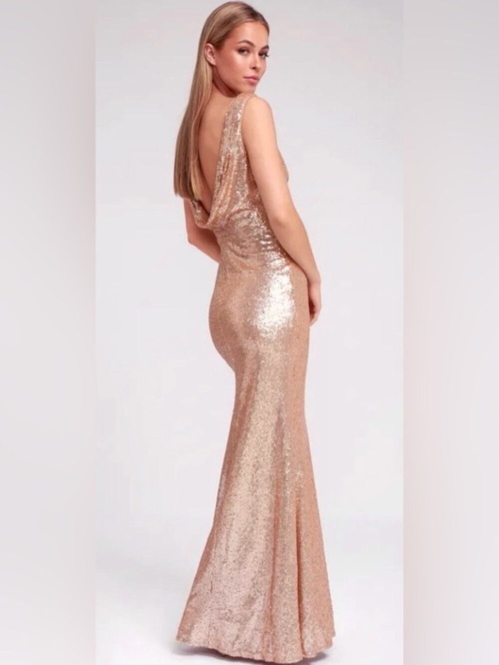 Lulu’s Slink and Wink Gold Sequin Maxi Formal Dress Size XL